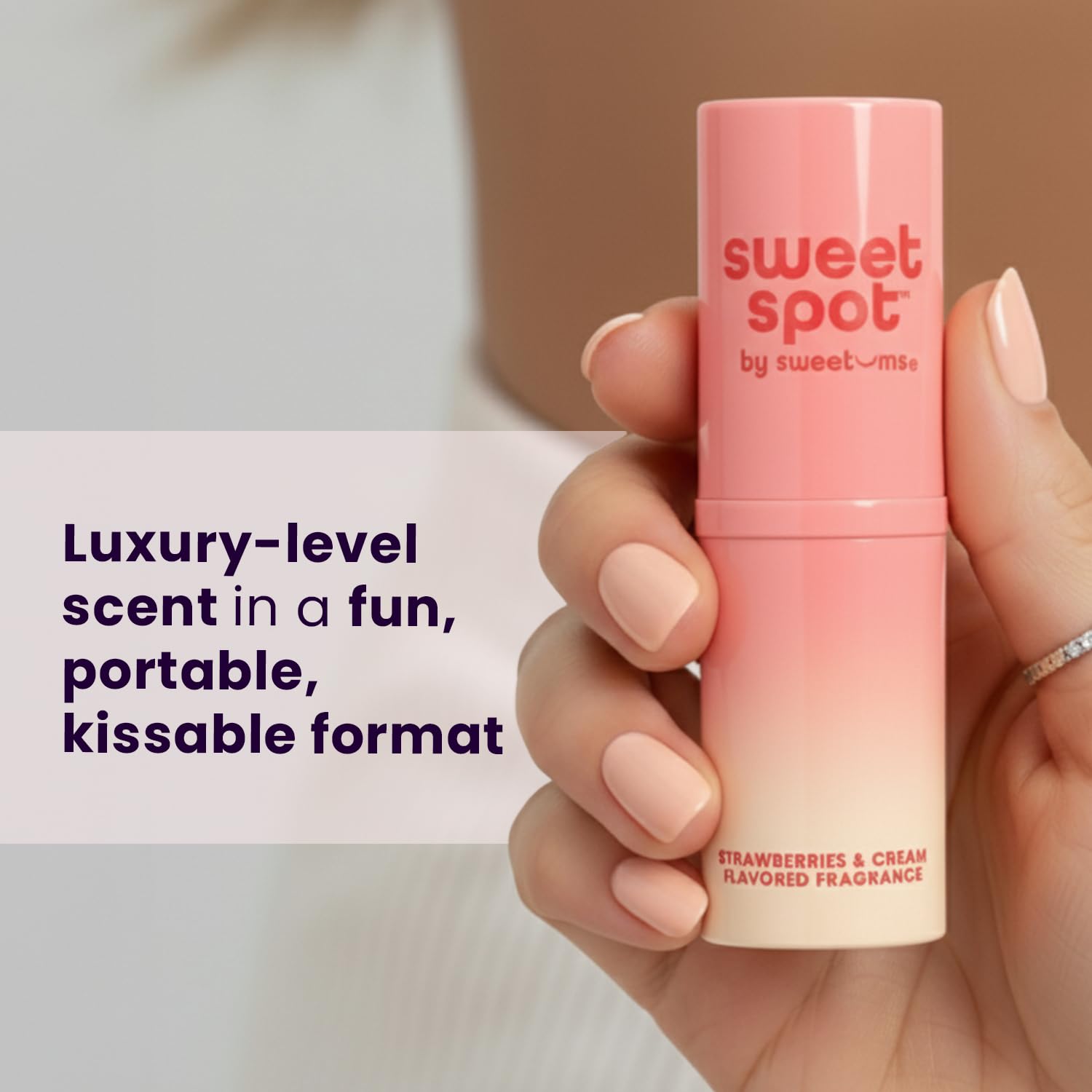 Sweetums SweetSpot rubbed onto wrist pulse point offering long-lasting scent benefit
