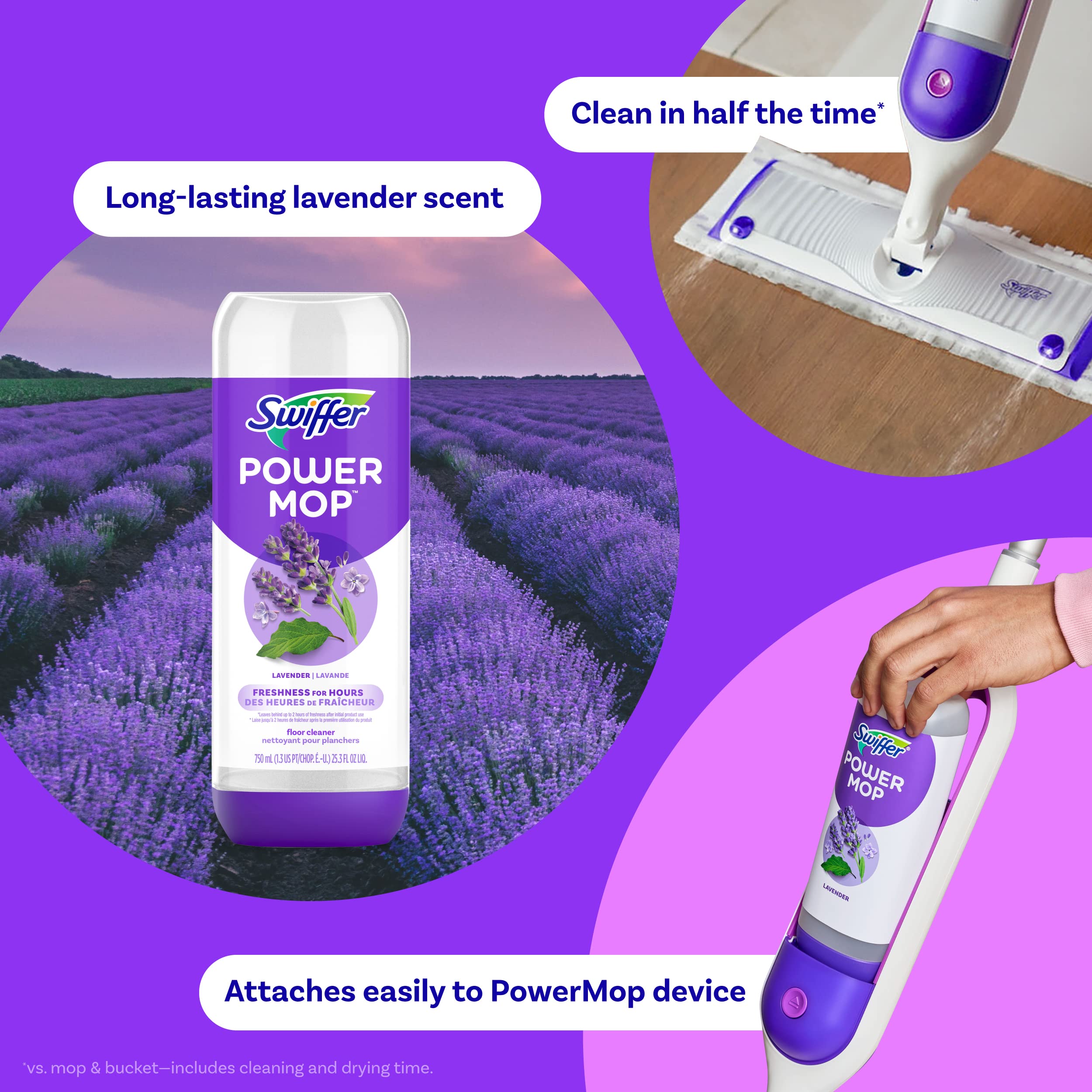 Swiffer pad attached to PowerMop head demonstrating easy fit
