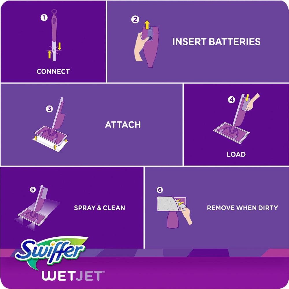 Swiffer WetJet beside a closet for compact storage and easy accessibility