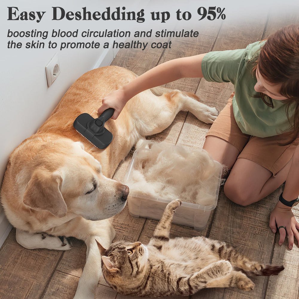 Swihauk brush removing loose fur from a dog for reduced shedding at home