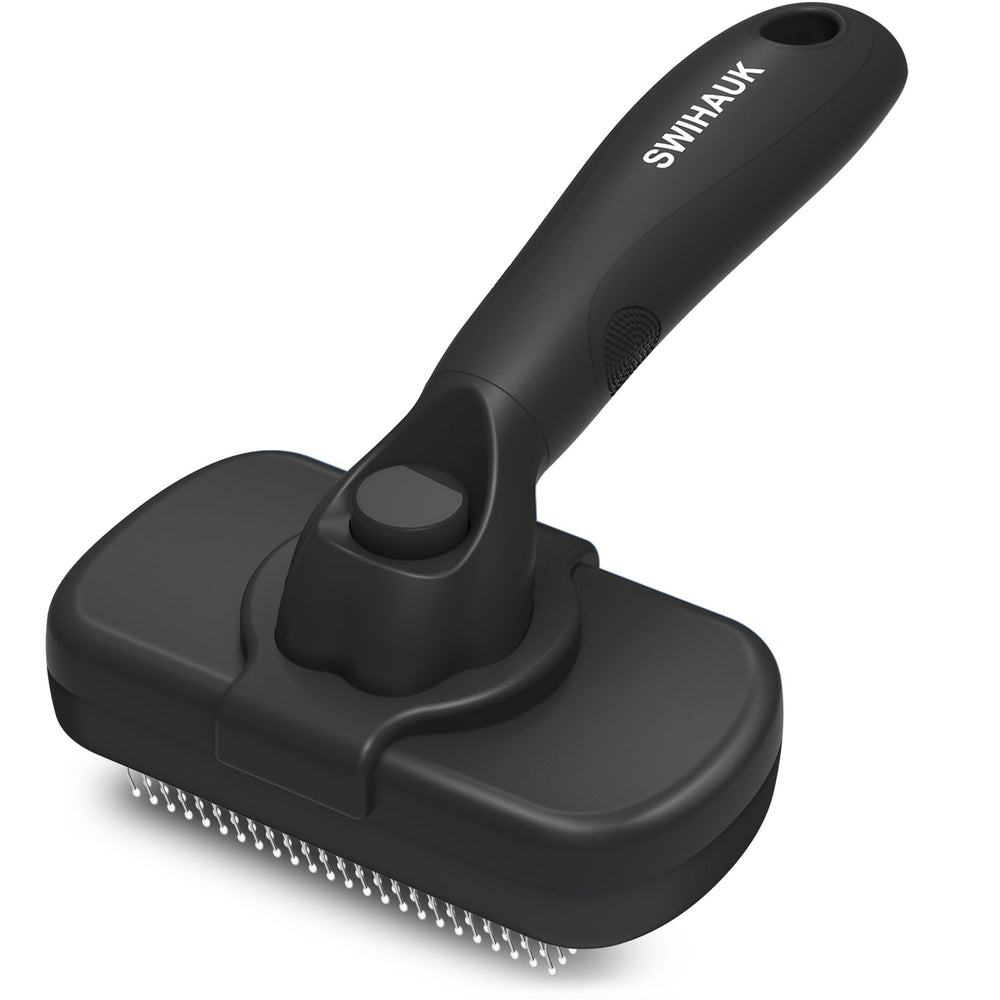 Swihauk front view of slicker brush showing overall design and quick cleanup benefit