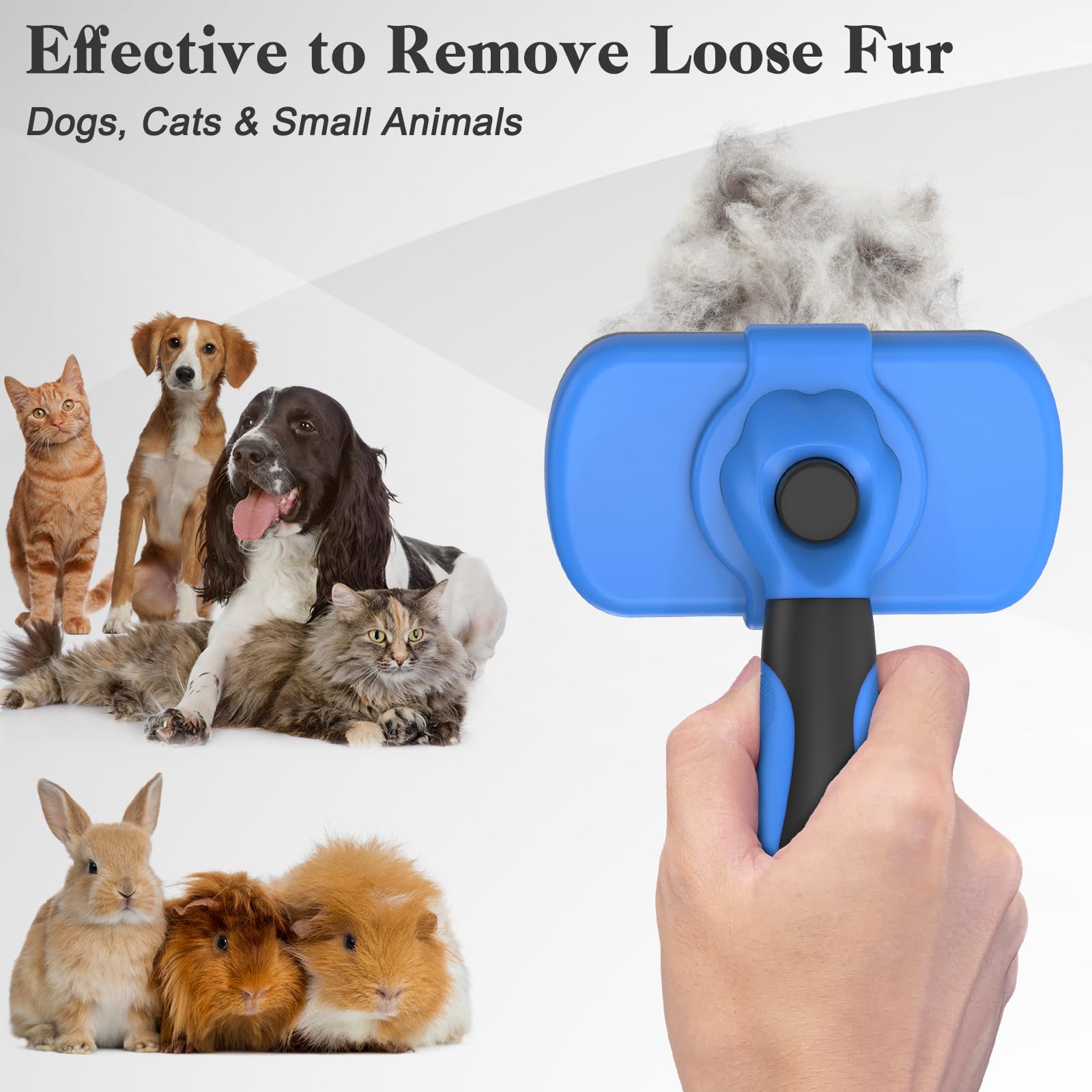 Swihauk brush in use on cat gently removing loose hair and reducing shedding