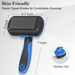 Swihauk button action showing one-press self-cleaning benefit for quick fur release