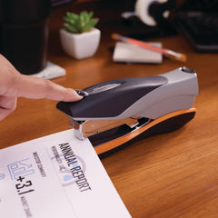 Swingline Optima 40 open loading mechanism showing staple strip insertion benefit: easy refills