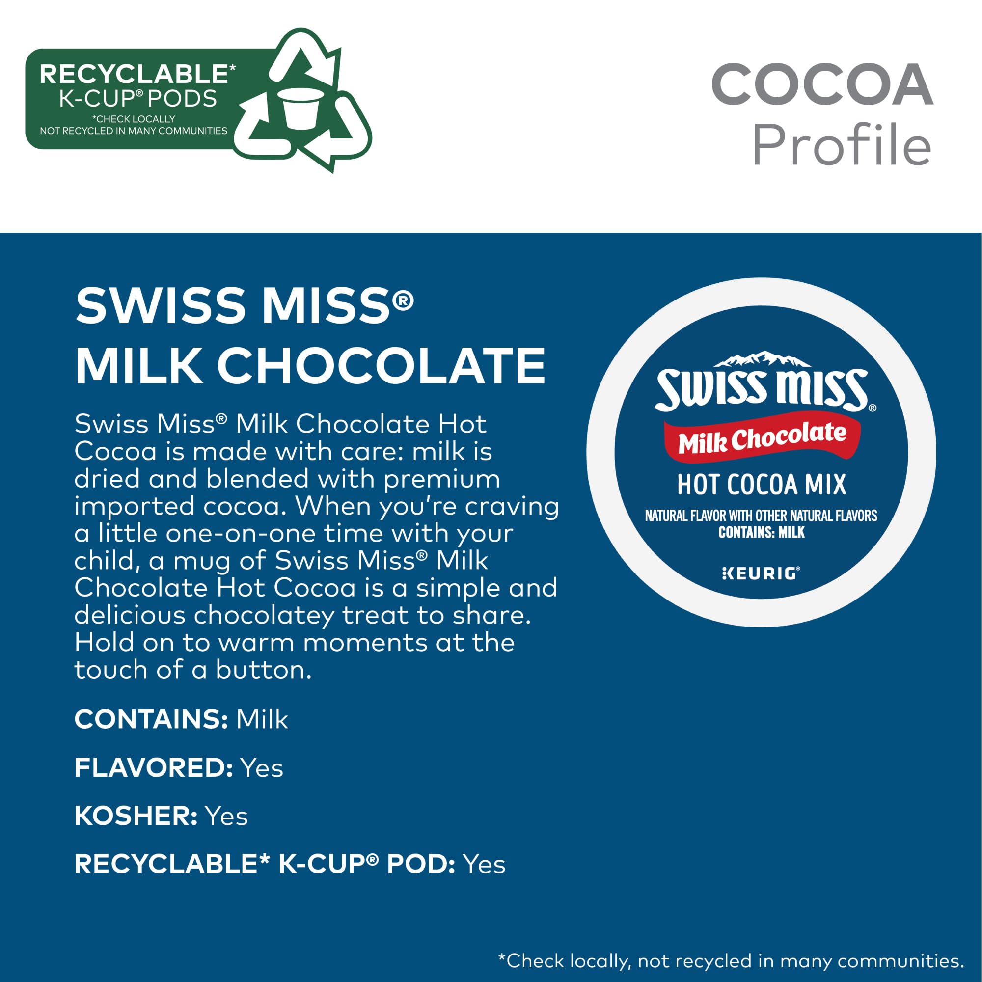 Brewed Swiss Miss hot cocoa pouring into a mug from Keurig machine, fast warm drink