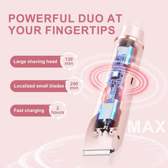 SXIOQI Dermave dual head closeup illustrating trimmer and shaver for versatile styling