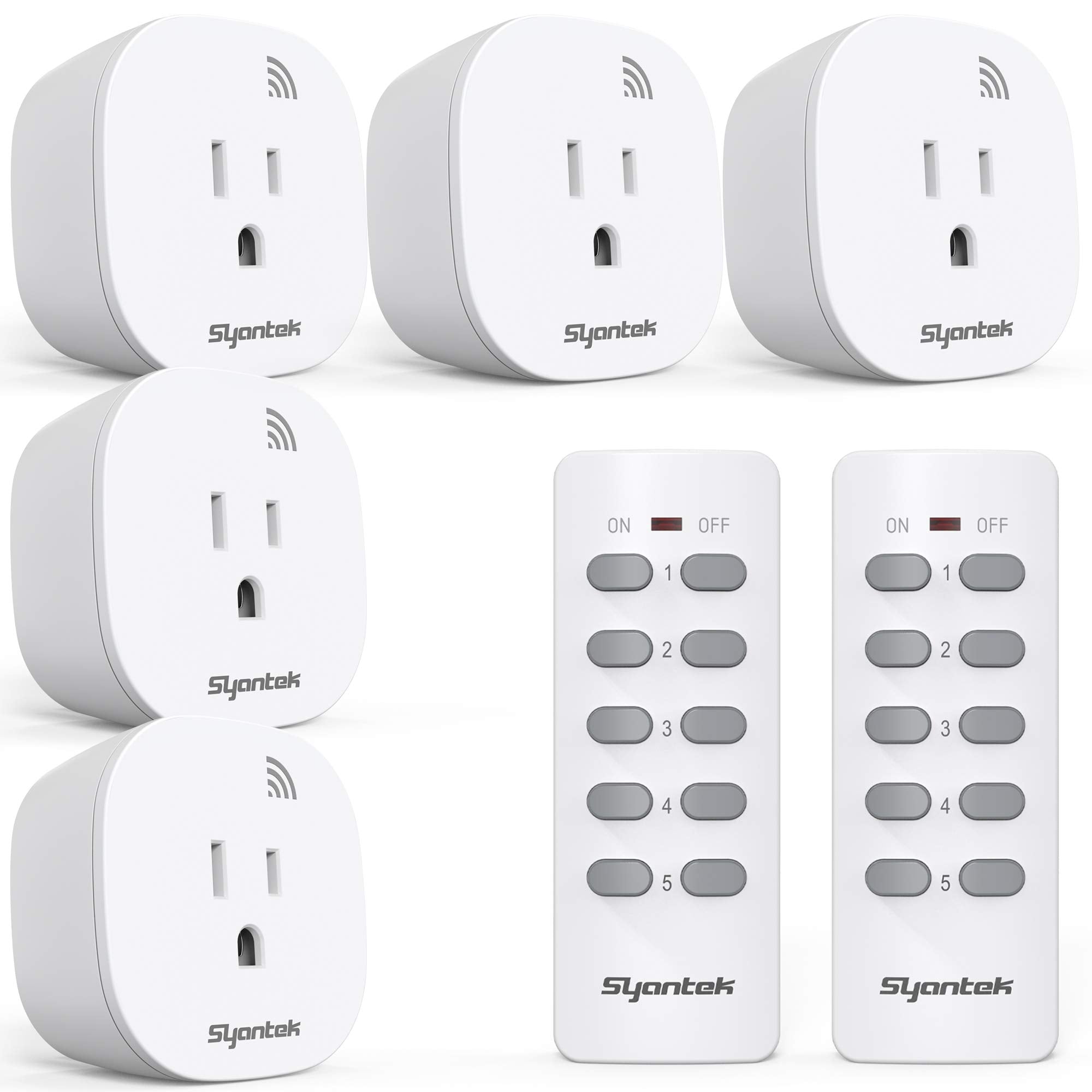 Syantek front view showing five white receivers and two remotes, easy control benefit