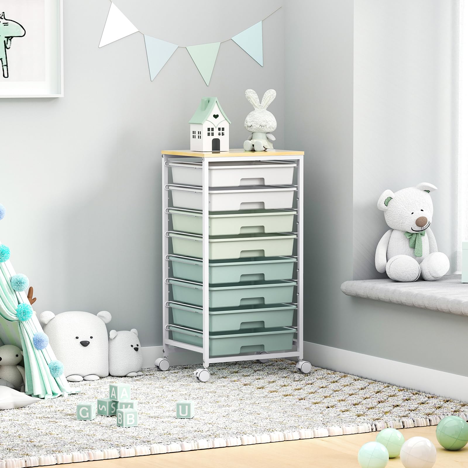 SYKIARIOL drawers pulled out showing storage capacity and organization benefit