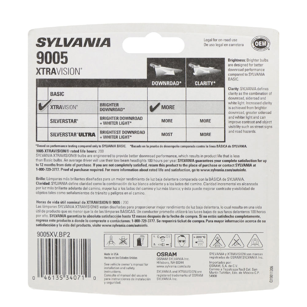 SYLVANIA 9005 close-up of filament and glass highlighting robust construction benefit