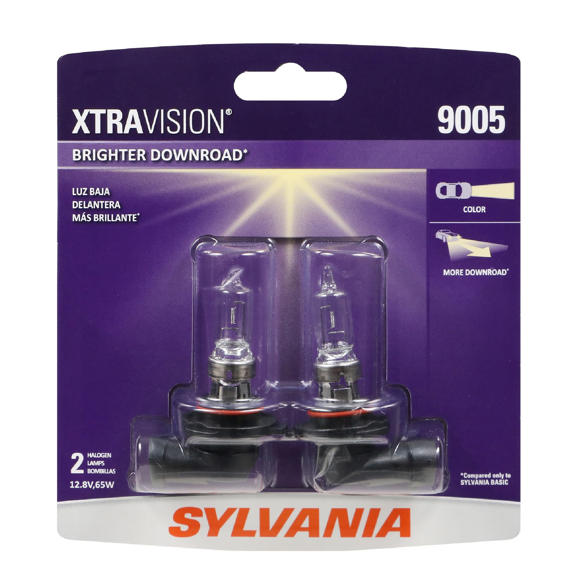 SYLVANIA 9005 front packaging showing two bulbs and brand for quick identification