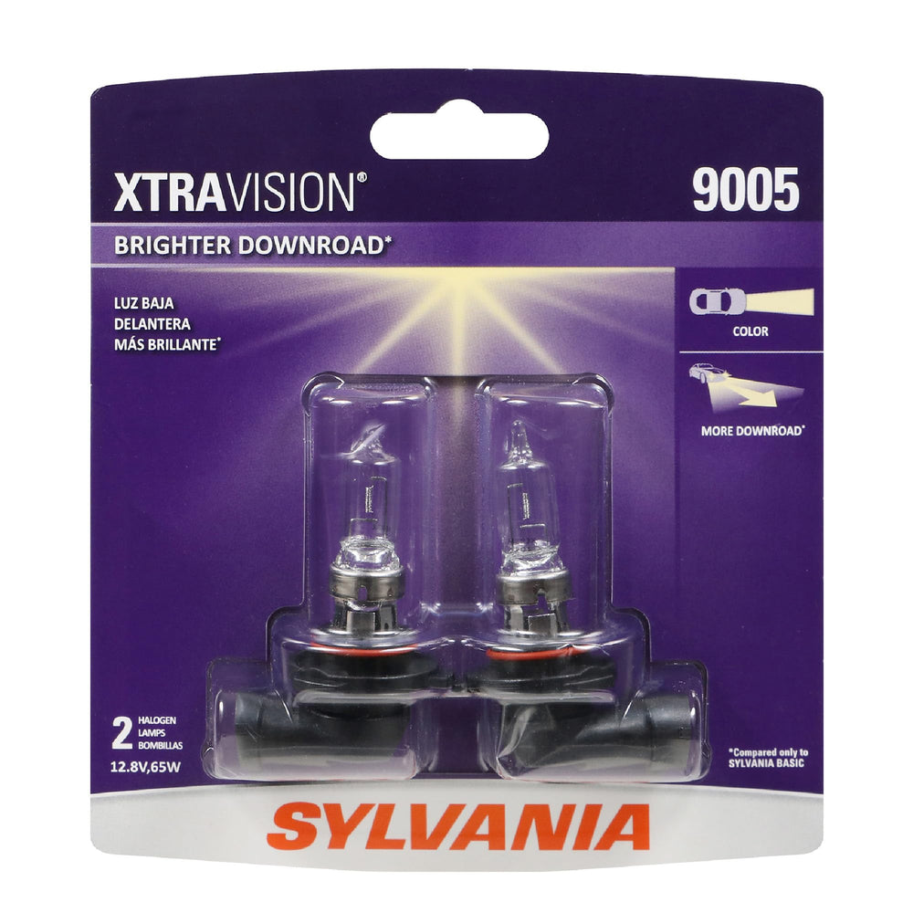 SYLVANIA 9005 front packaging showing two bulbs and brand for quick identification