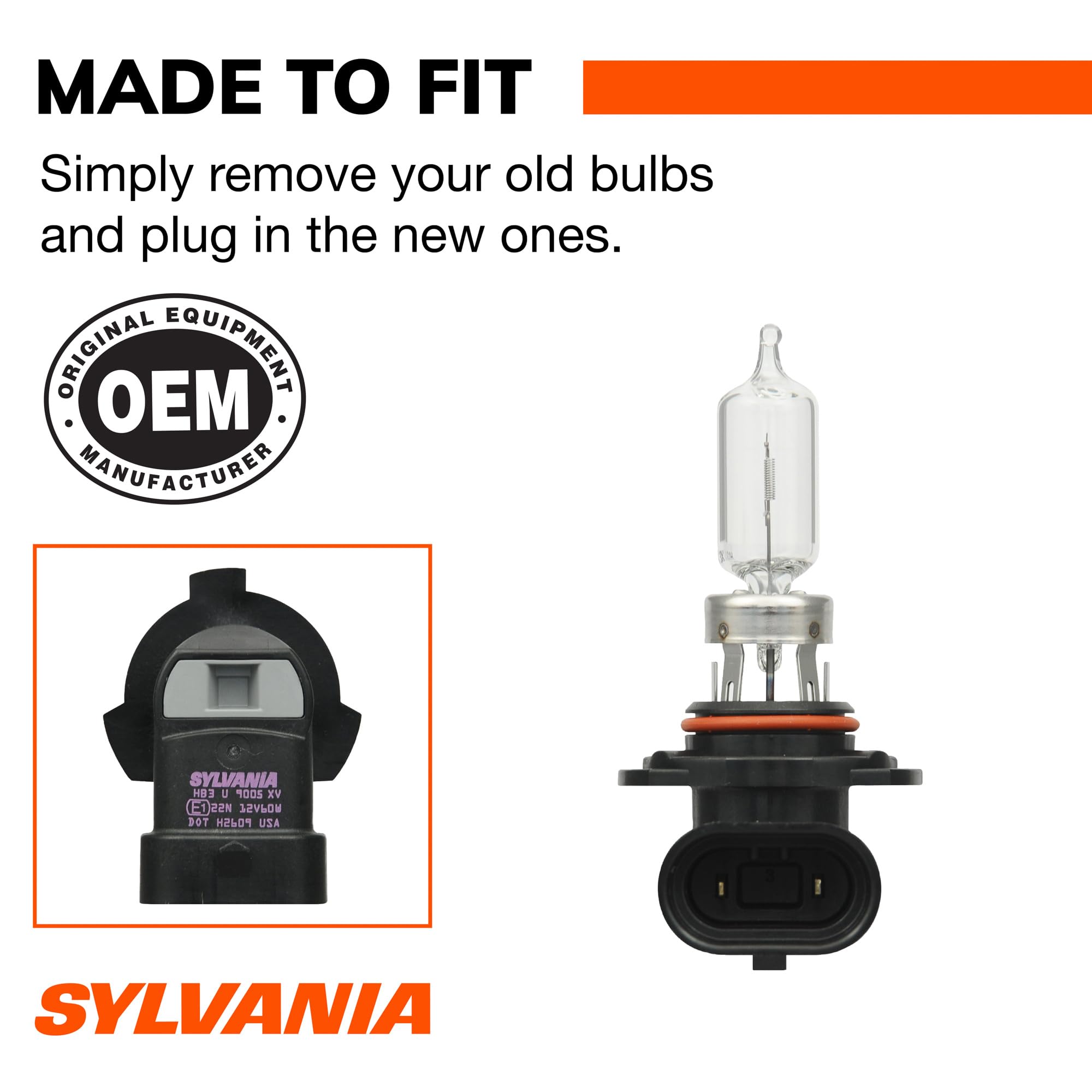 SYLVANIA 9005 side profile showing bulb base for easy fitment confirmation