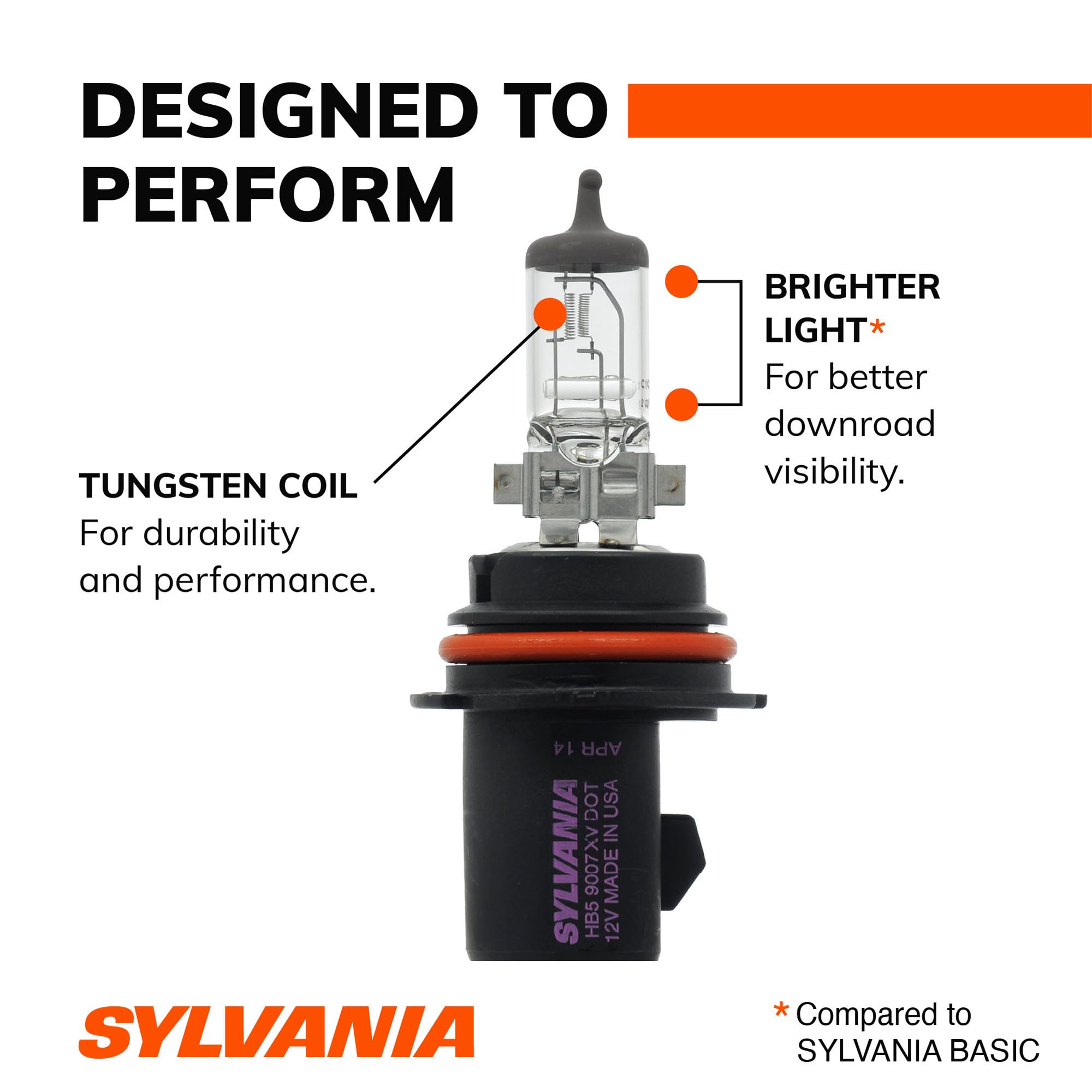 SYLVANIA 9007 beam pattern illuminating a dark road to show extended down-road visibility