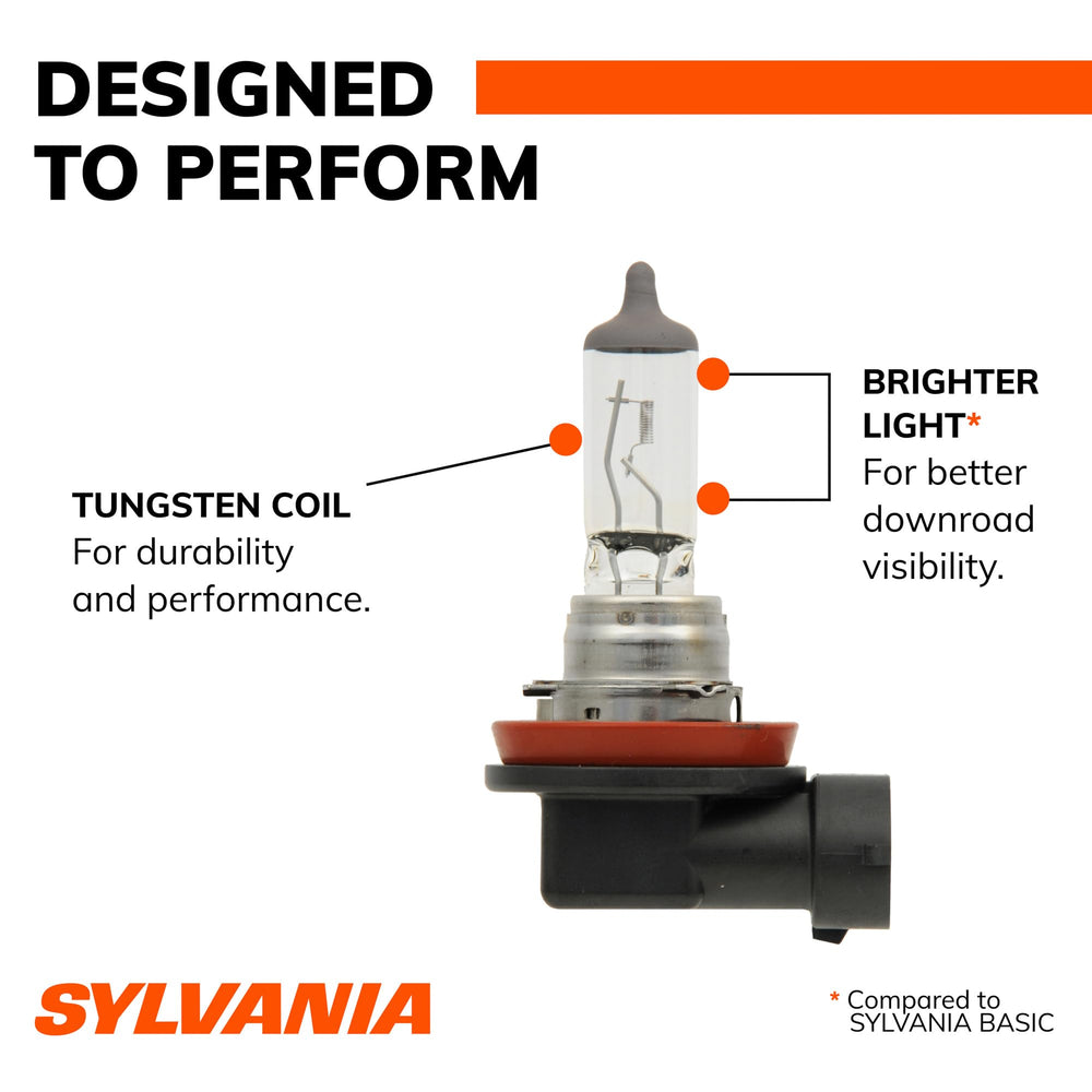 SYLVANIA H11 label and specs close-up helping confirm vehicle compatibility quickly