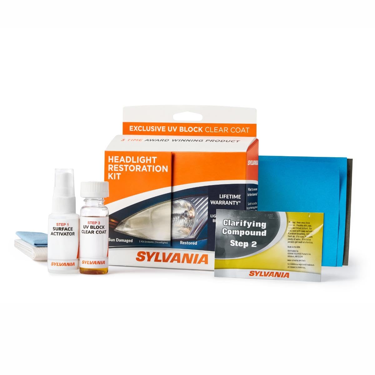 SYLVANIA kit box front view showing included parts and benefit of complete repair