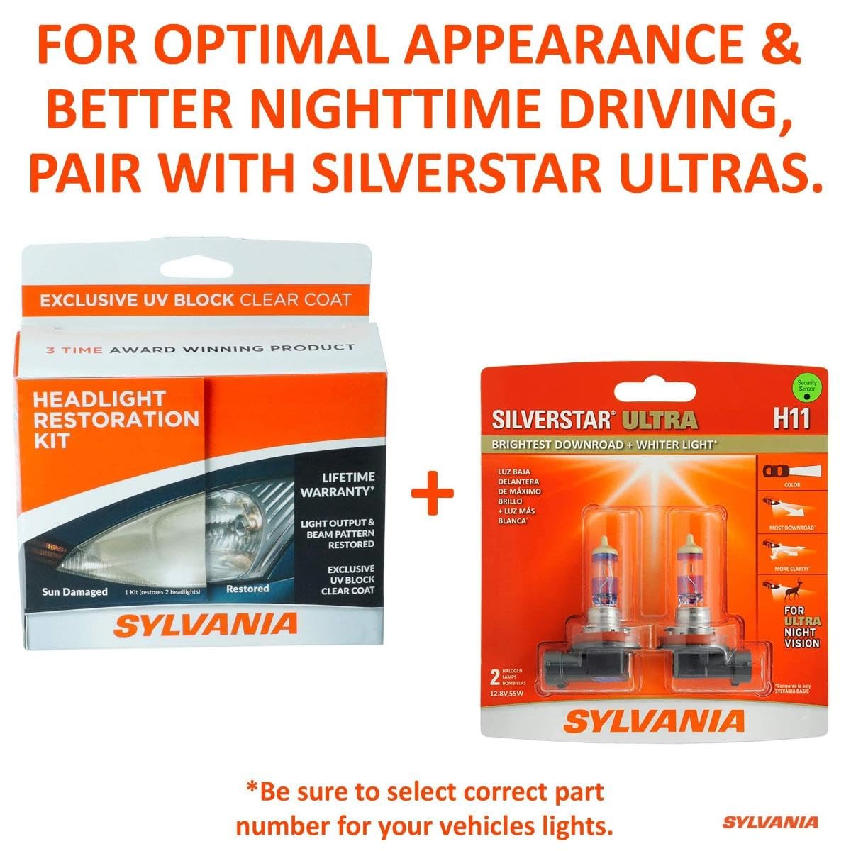 SYLVANIA clear headlight beam at night demonstrating improved nighttime visibility