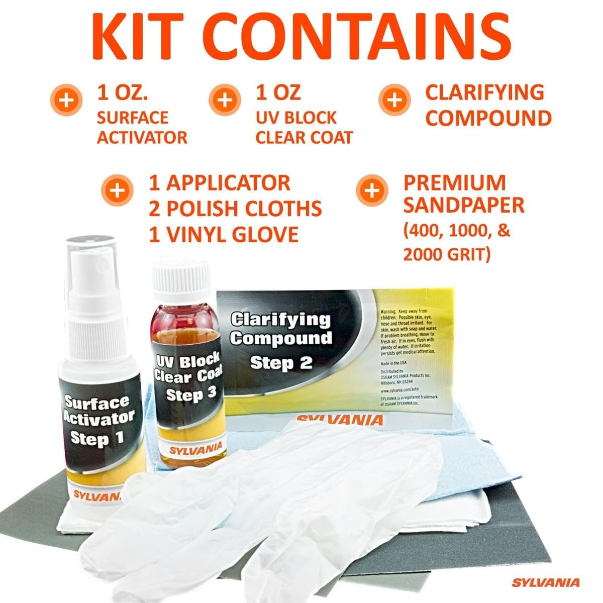 SYLVANIA hand applying clarifying compound to lens to remove haze and improve visibility