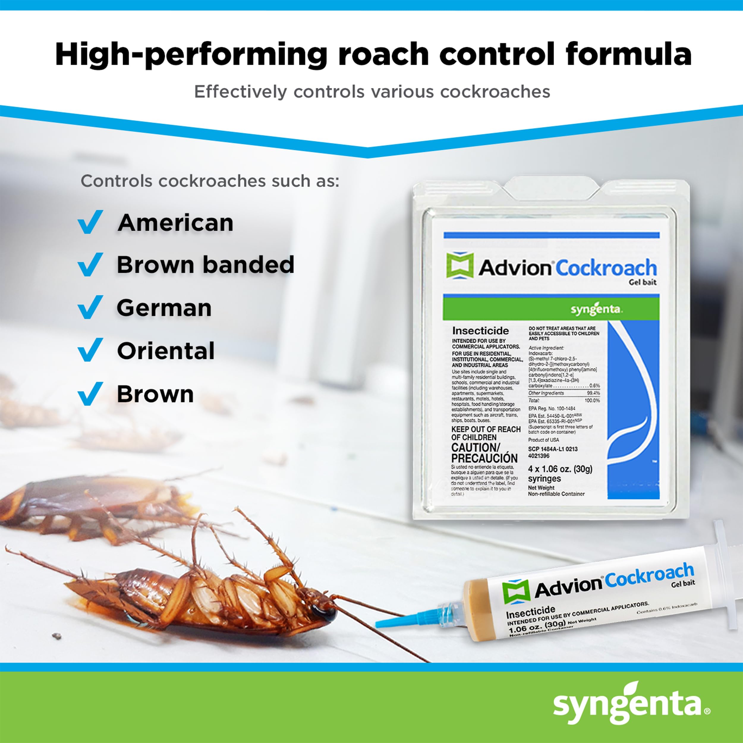 Syngenta Advion bait spot placed in a crack demonstrating targeted roach control