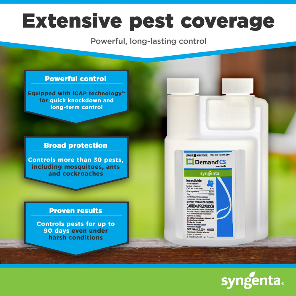Syngenta Demand CS close-up of cap and label for precise mixing guidance