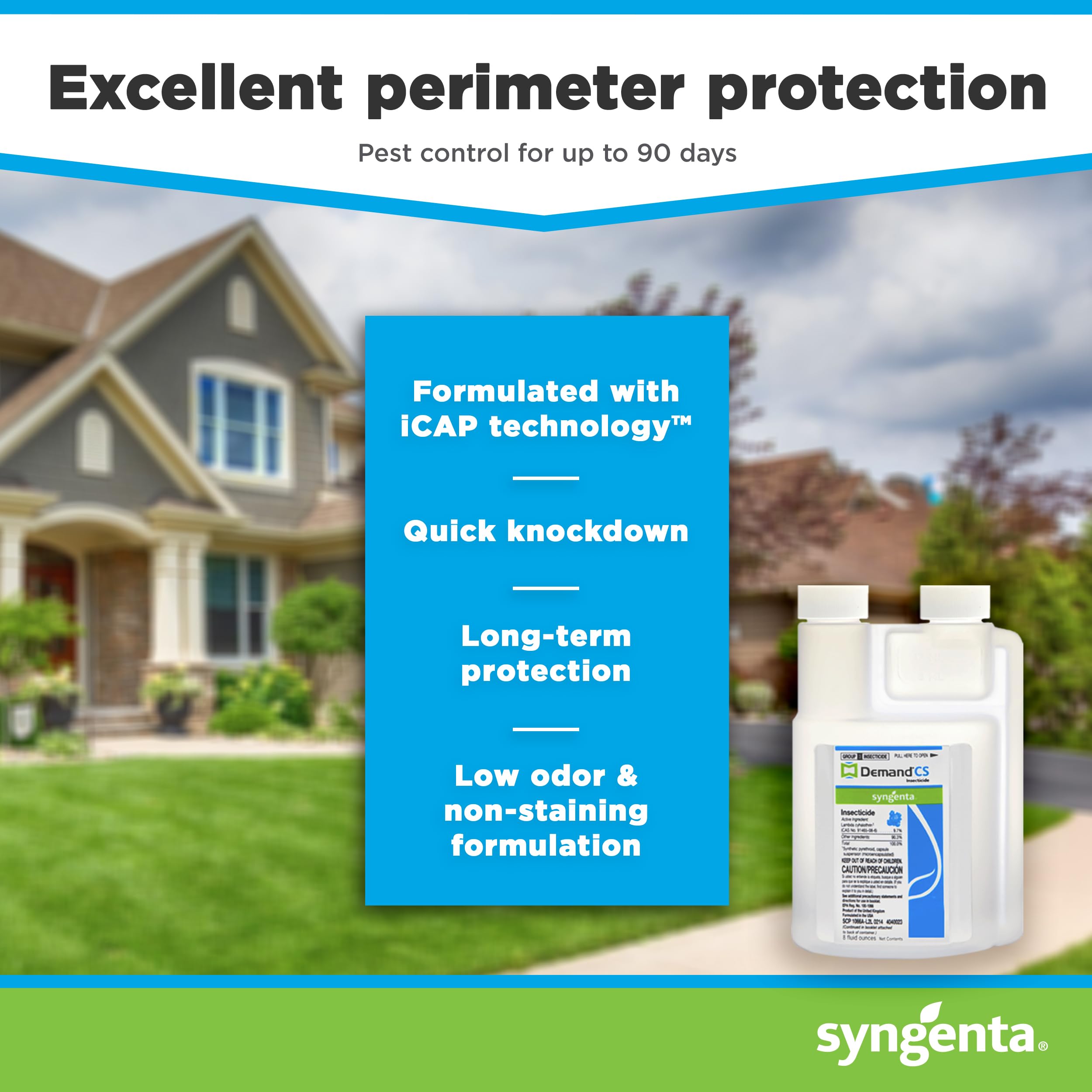Syngenta Demand CS 8oz bottle held in hand illustrating compact size