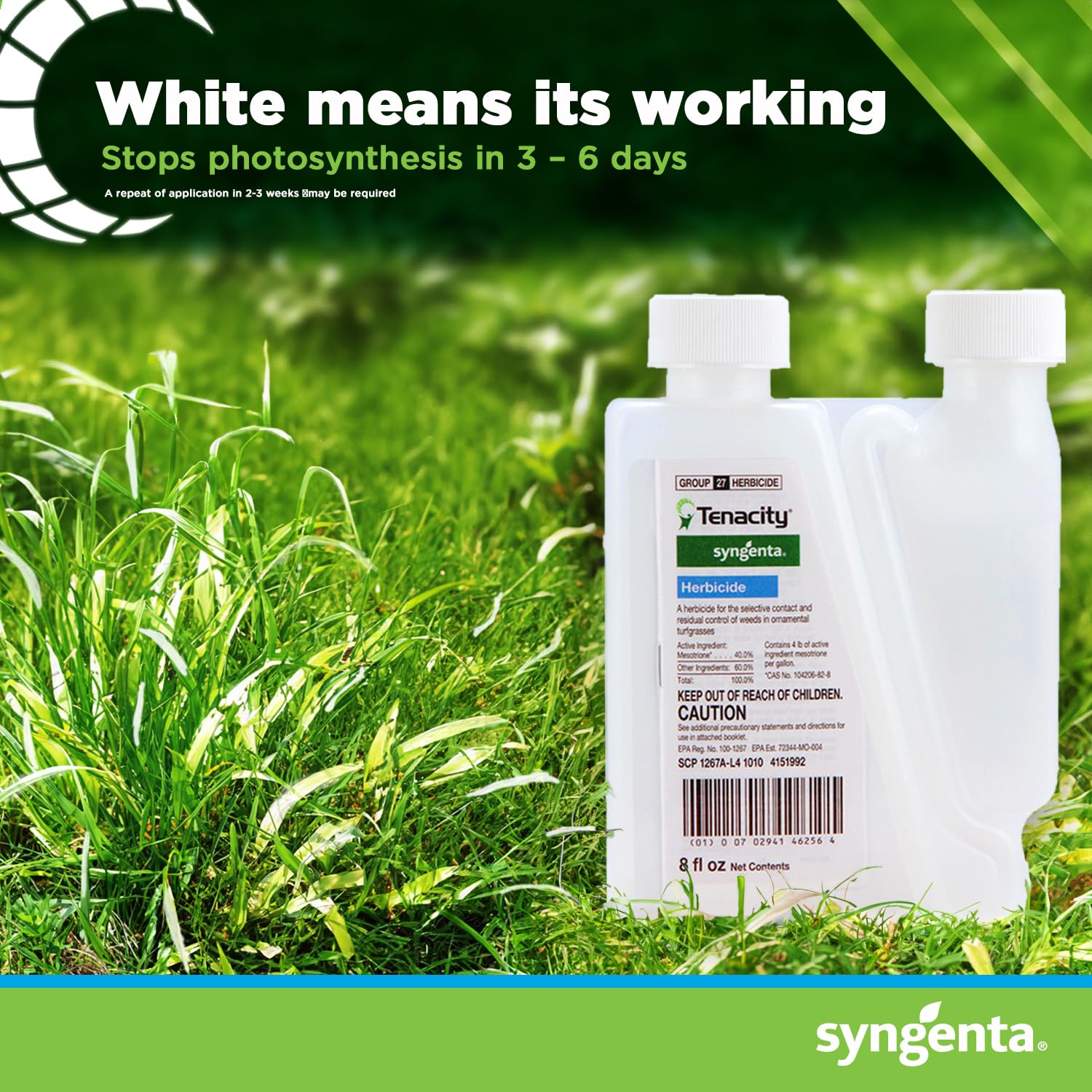 Syngenta Tenacity applied to lawn showing even coverage and weed control