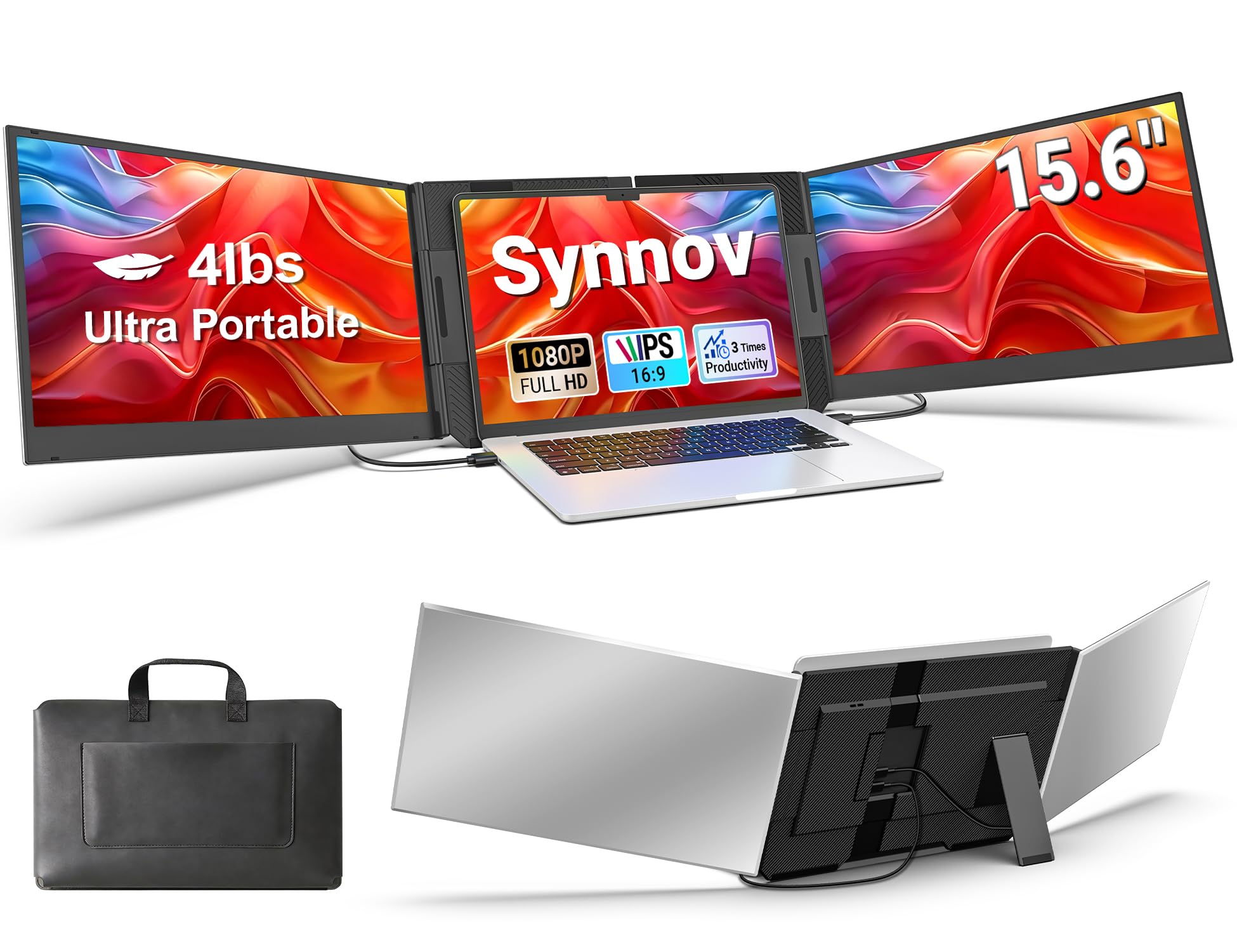 Synnov front view monitor showing 15.6-inch screen and crisp display benefit