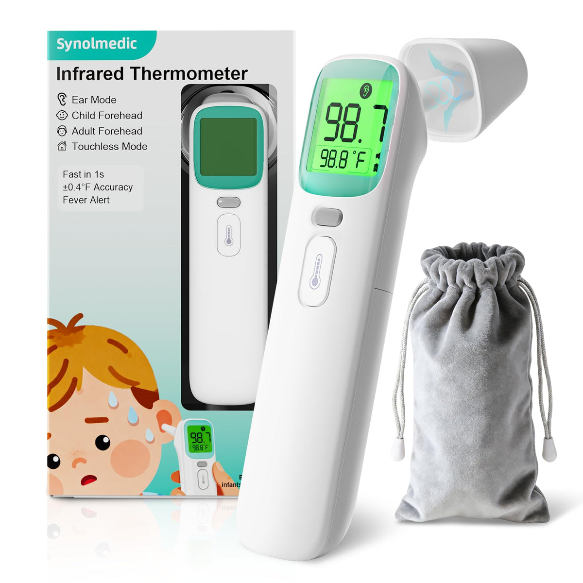 Synolmedic front view showing screen and buttons for fast readings