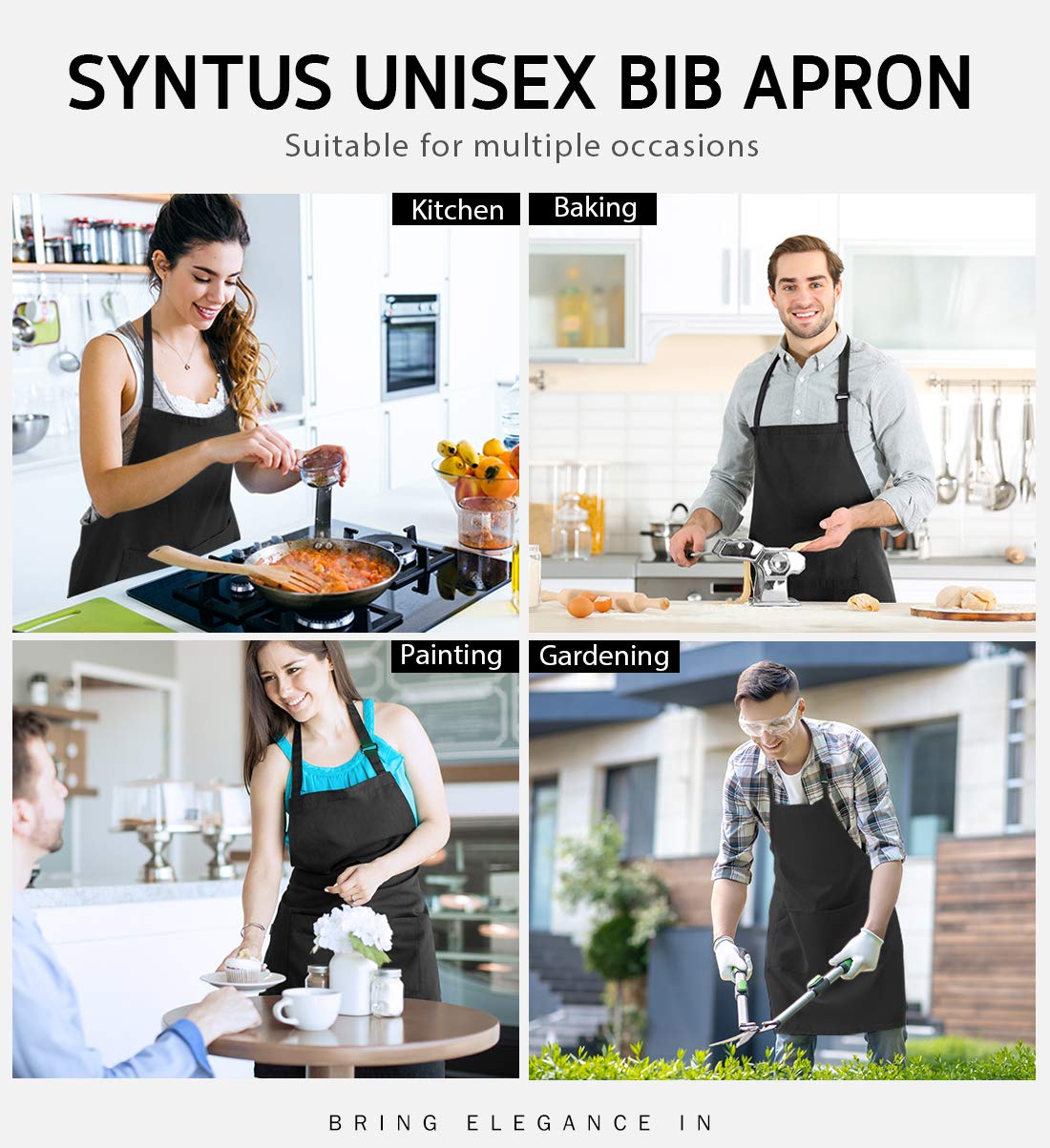 Syntus pack of 12 aprons stacked to show quantity and uniform look for teams