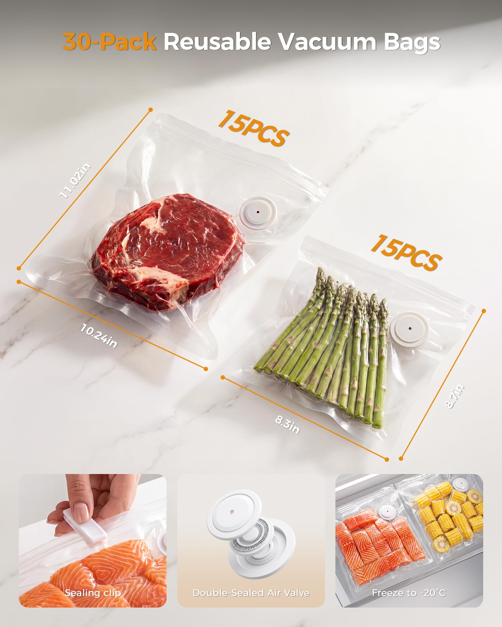 Synvox sealed meal inside freezer highlighting space-saving preservation benefit