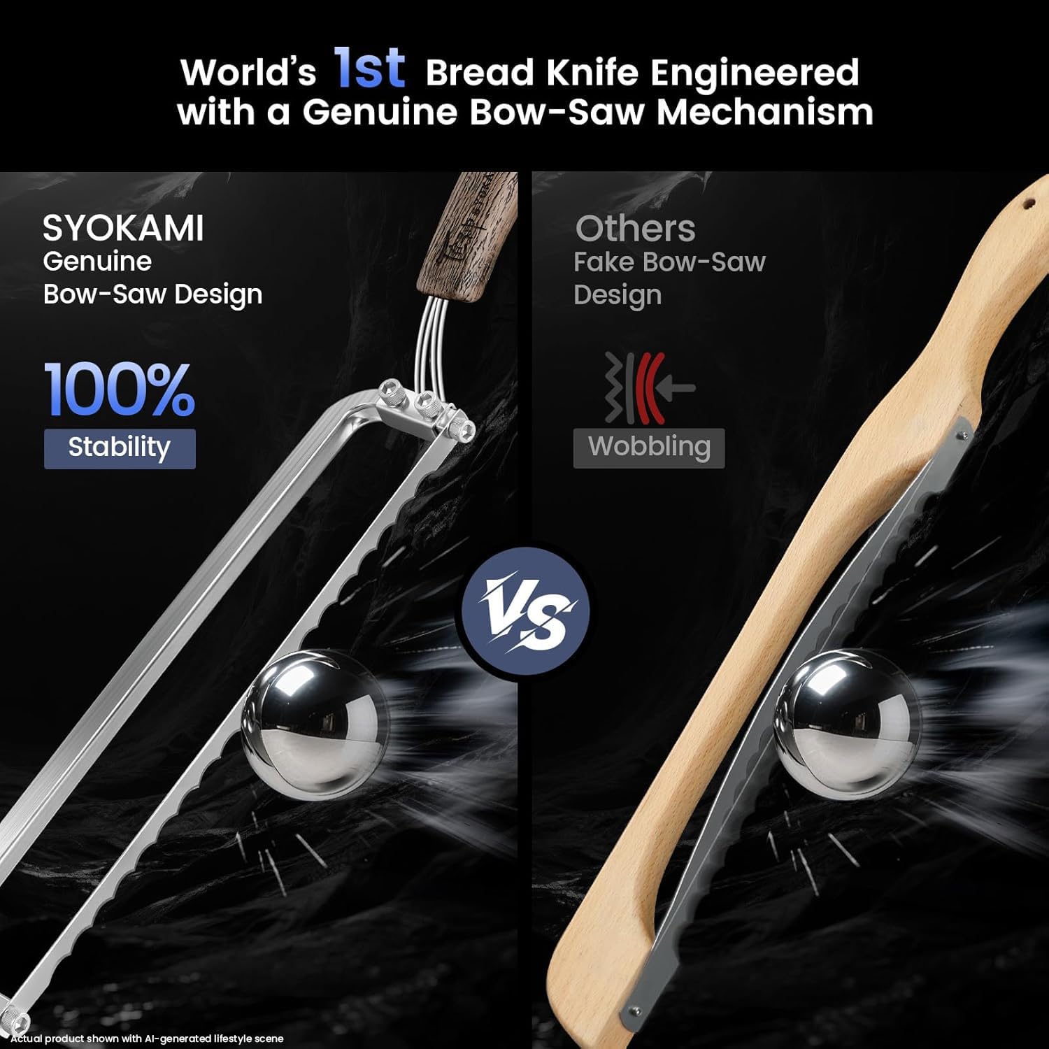 SYOKAMI serrated 420J2 steel blade close-up highlighting sharp edge and long-lasting performance