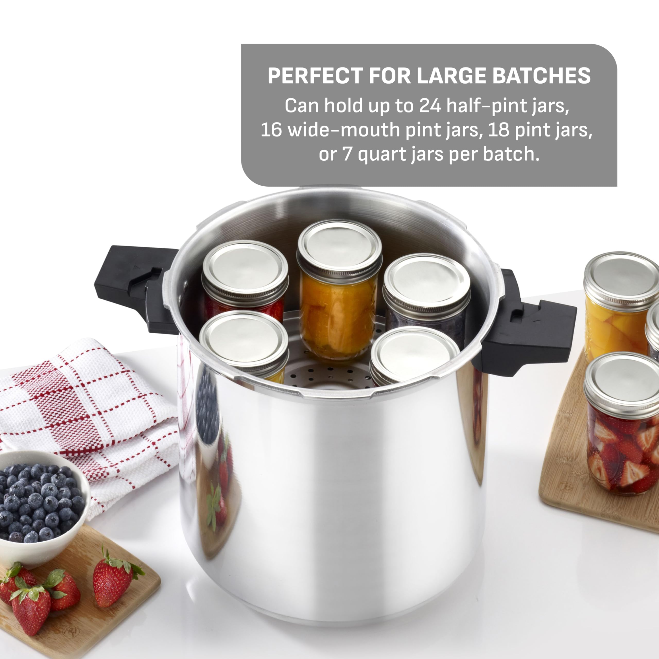 T-fal interior with two racks and jars for organized batch canning