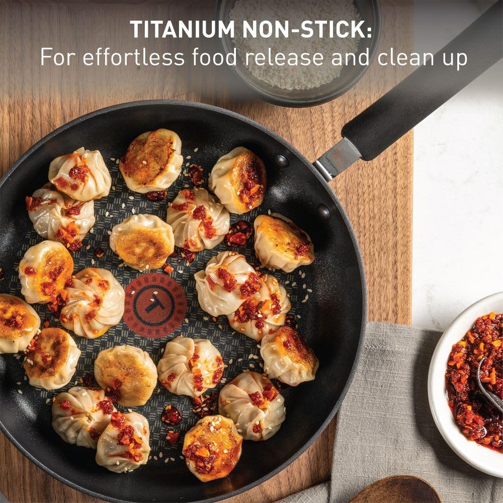 T-Fal titanium-reinforced nonstick interior texture close-up for easy release and low-fat cooking
