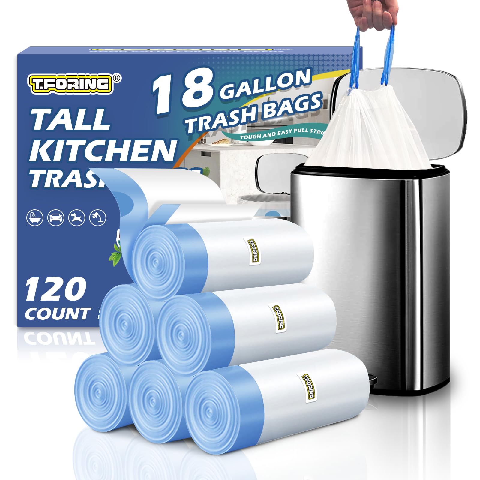 T.FORING front packaging showing 120-count bulk supply and benefits