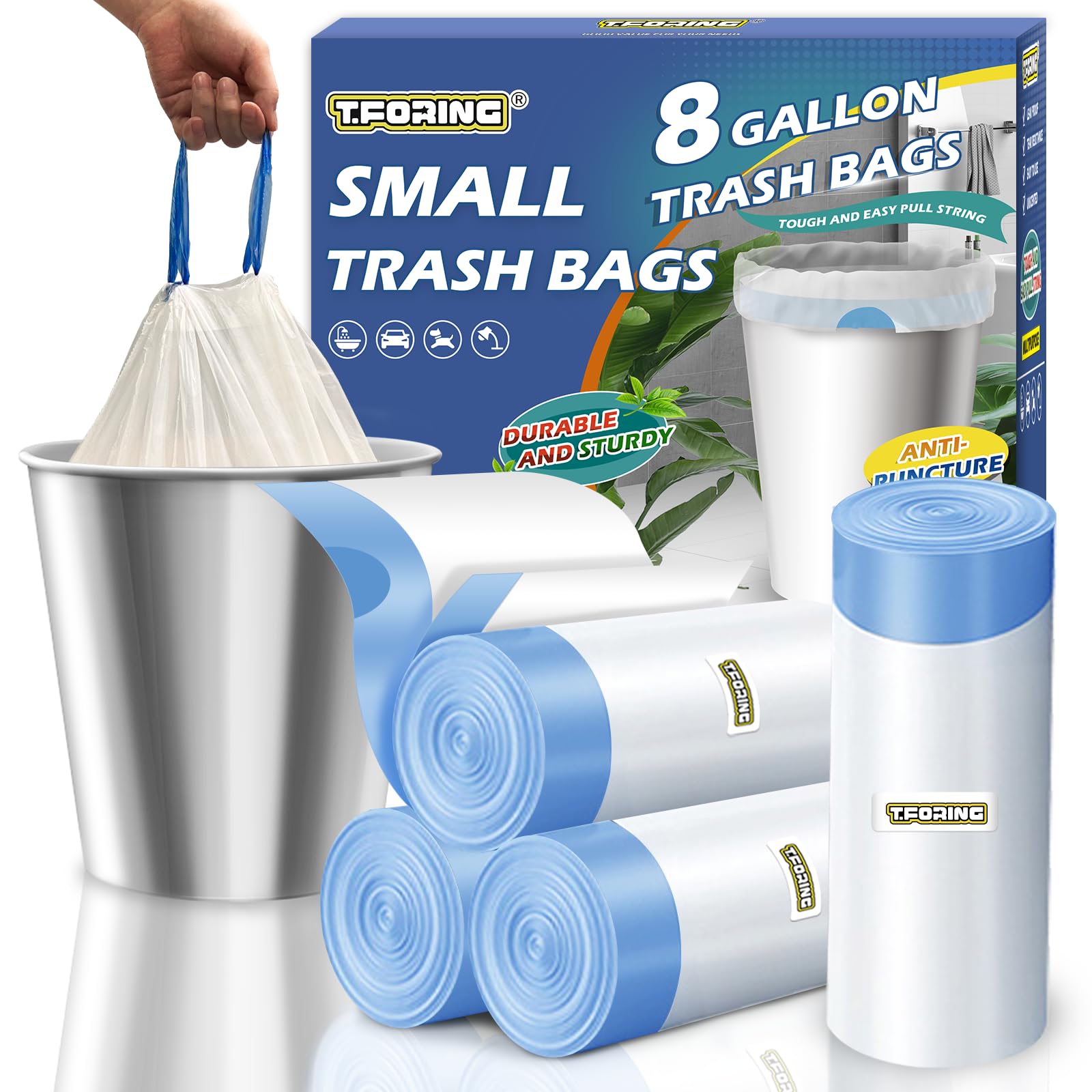 T.FORING front packaging showing 100 count and drawstring for tidy storage