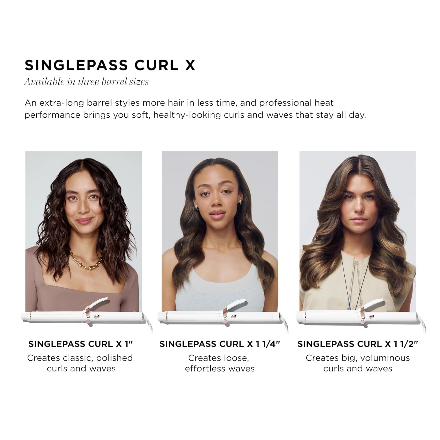 T3 in use on long hair producing one-pass curls for faster routines and less heat