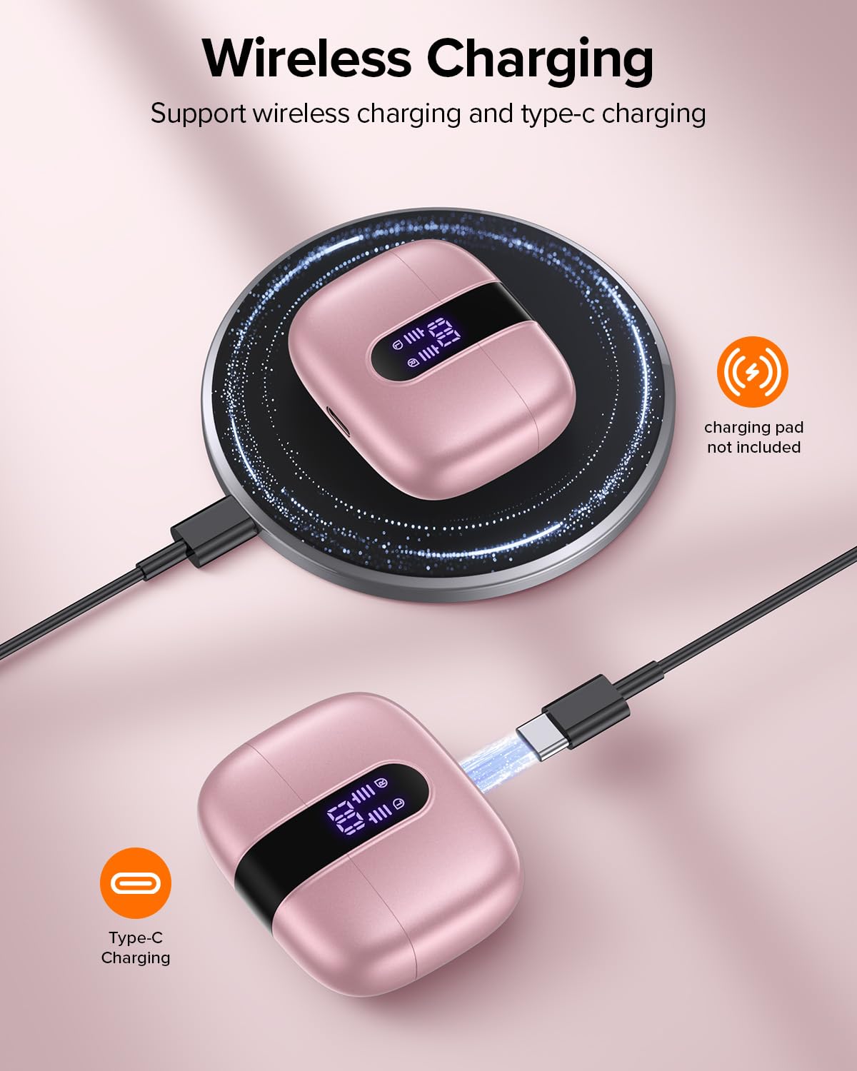 TAGRY X08 charging case next to a coin showing compact size and easy pocket carry