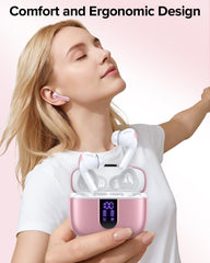 TAGRY X08 earbud close-up showing driver detail and benefit of richer bass
