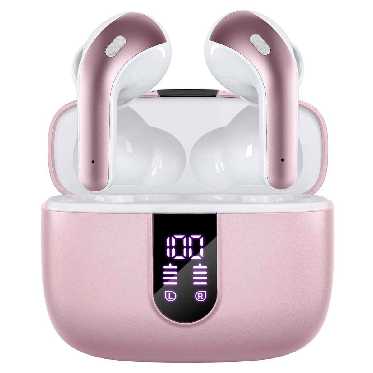 TAGRY X08 front view with open charging case showing earbuds and benefit of portable power