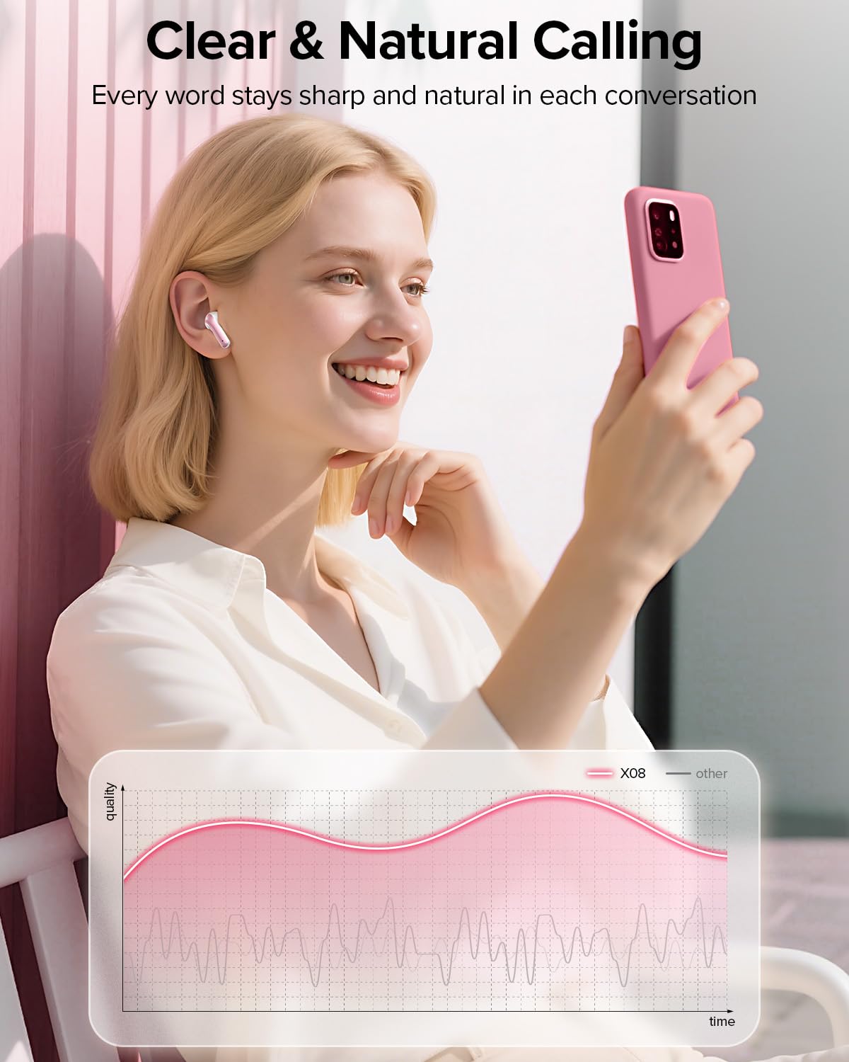 TAGRY X08 earbud in ear during run showing secure sporty fit and sweat resistance