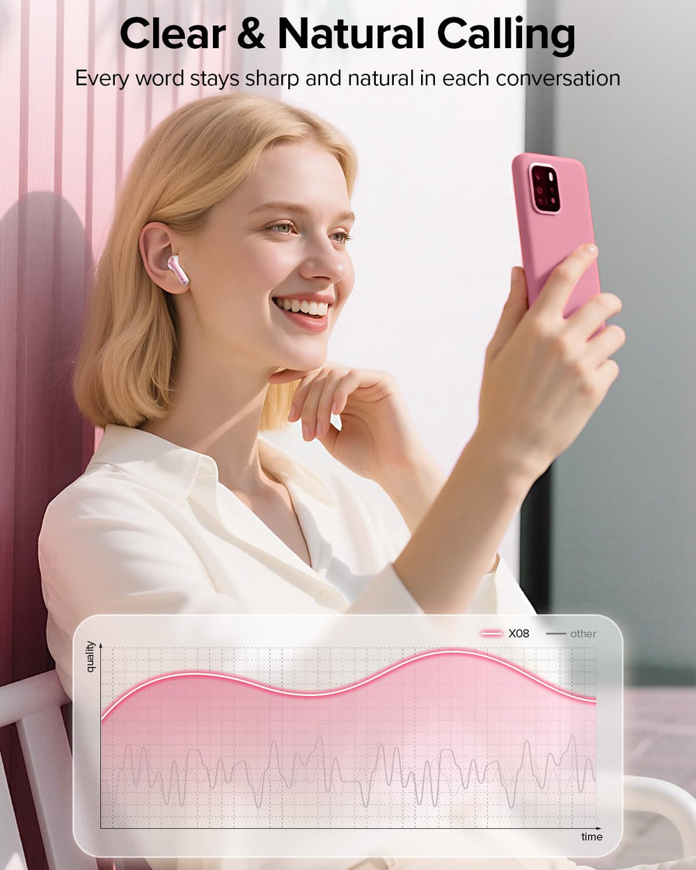 TAGRY X08 earbud in ear during run showing secure sporty fit and sweat resistance