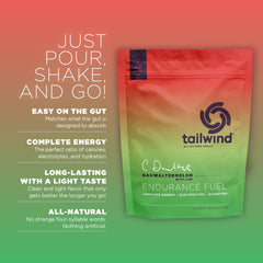 Tailwind Dauwaltermelon mixed in a bottle demonstrating clear solution and fast hydration for riders or runners