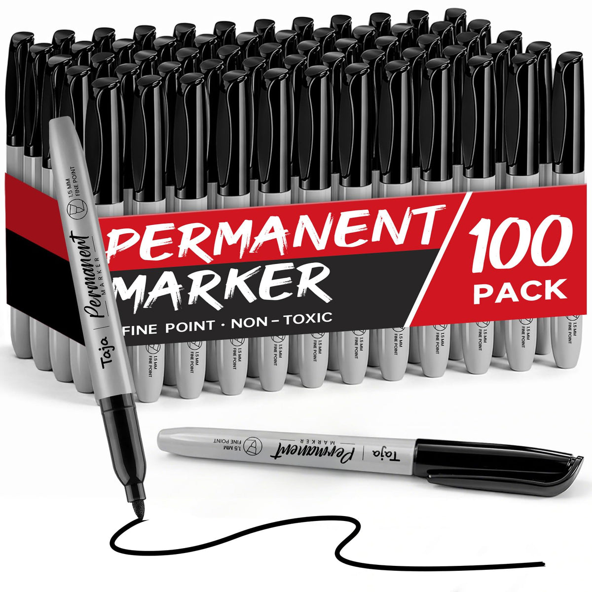 Taja front packaging showing 100 black markers and clear quantity benefit