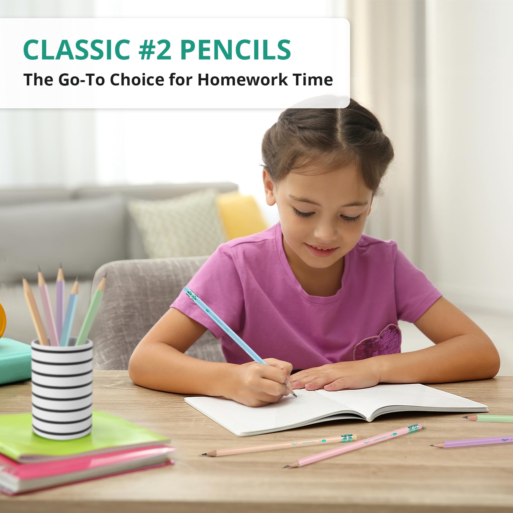 Taja pencils next to ruler illustrating scale and standard #2 HB sizing