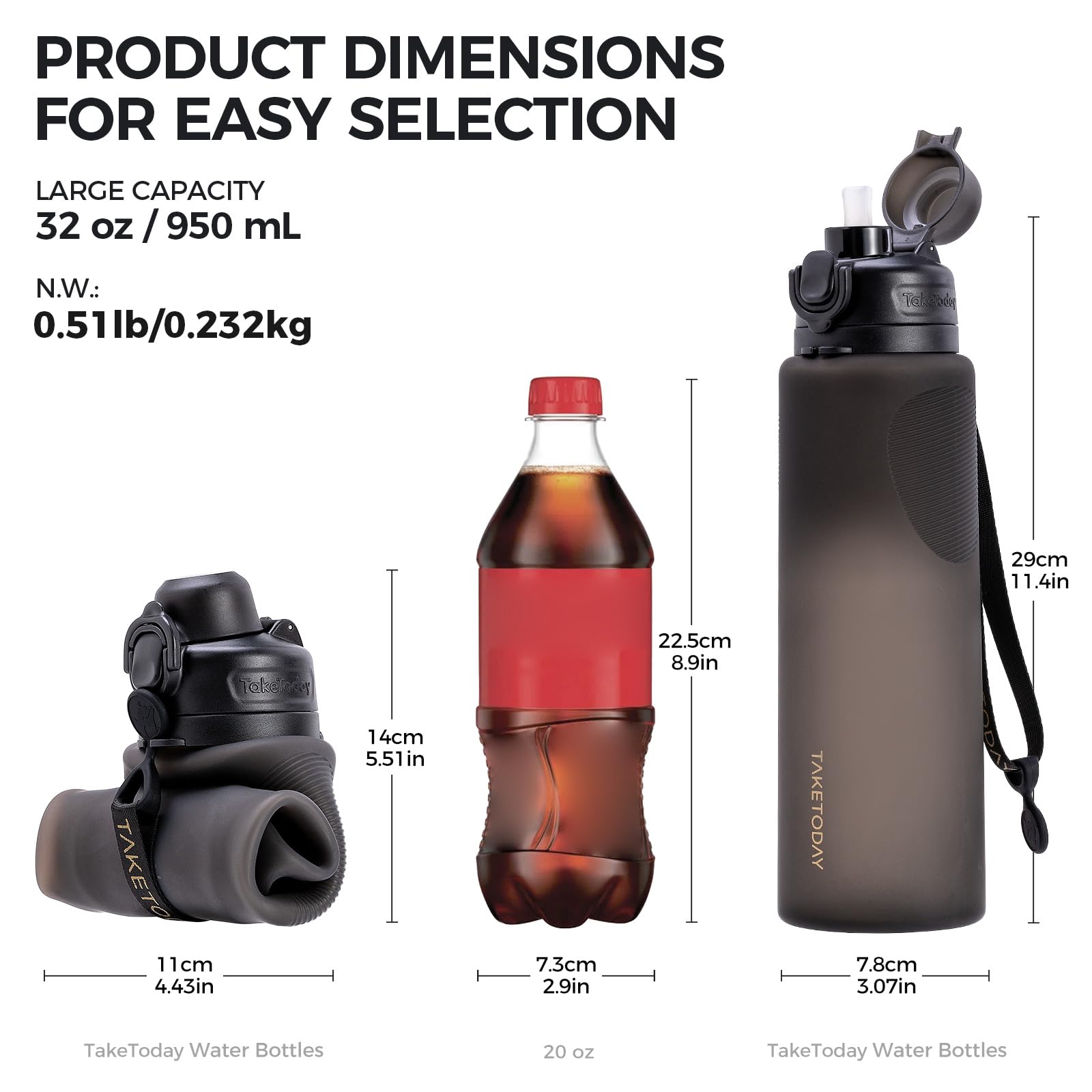 TakeToday next to water glass showing size comparison and 32oz capacity benefit