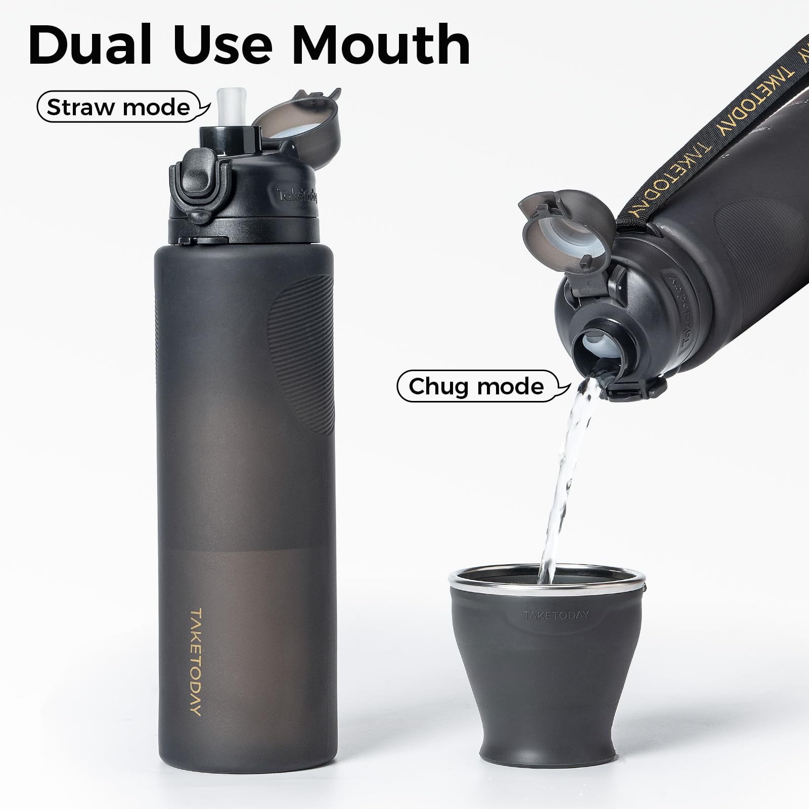 TakeToday wide spout open for fast gulps and quick rehydration when needed