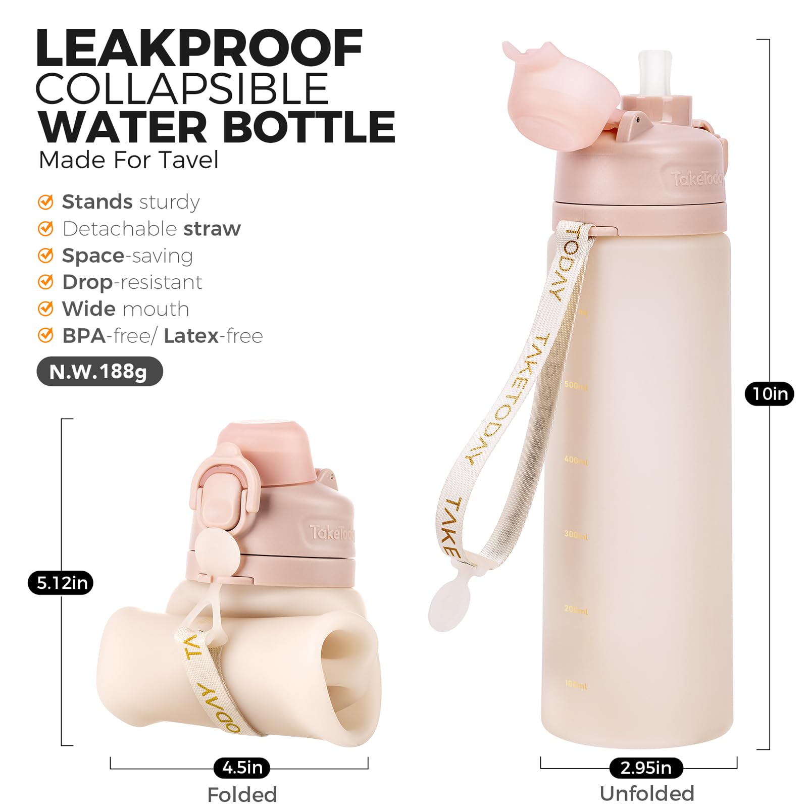 TakeToday sand bottle collapsed flat saving bag space for easy storage