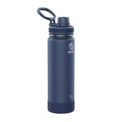 Takeya Actives front view showing midnight blue bottle and leakproof spout for confident hydration