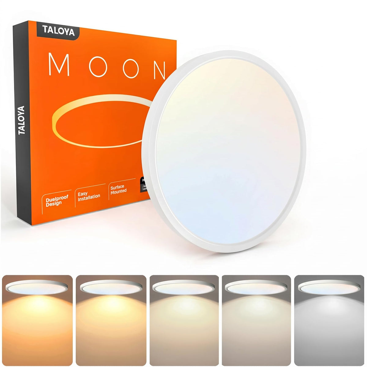 TALOYA front view 12-inch ceiling light showing clean flush design and bright coverage