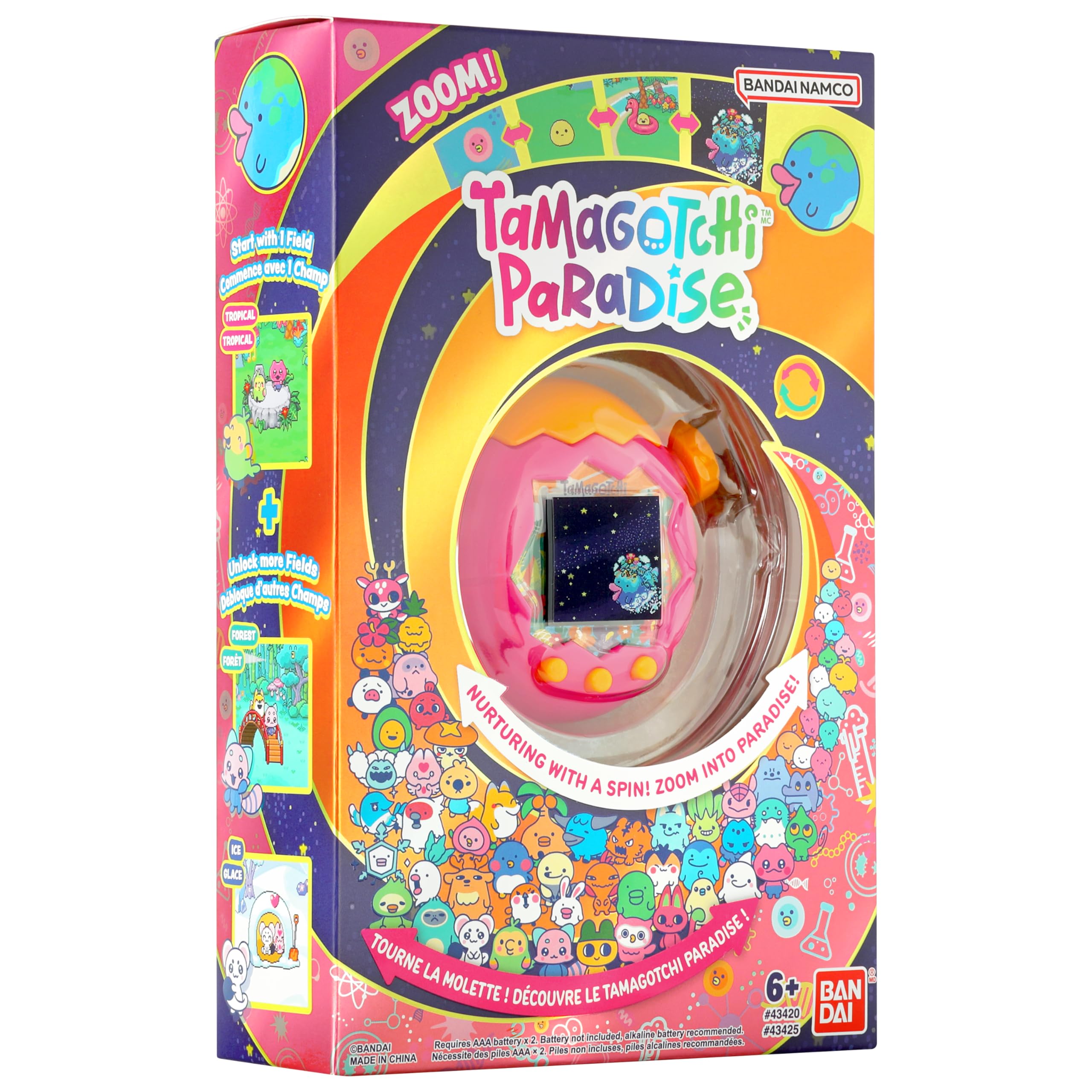 Tamagotchi orange tropics retail packaging and manual, clear unboxing experience