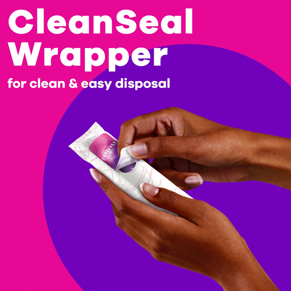 tampax cleanseal wrapper on counter for hygienic handling